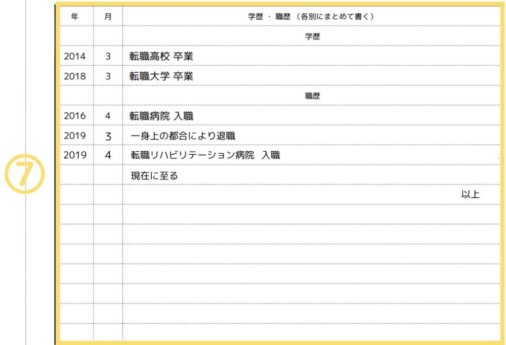 ⑦学歴・職歴